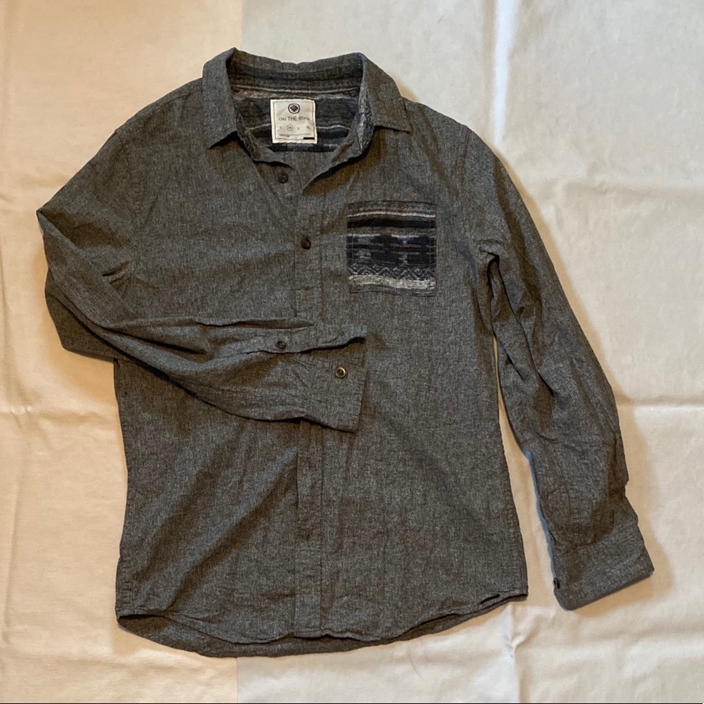 On the Byas Mens Grey Medium Button Down Shirt